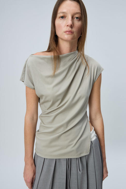 斜领褶皱短袖T 商品图2