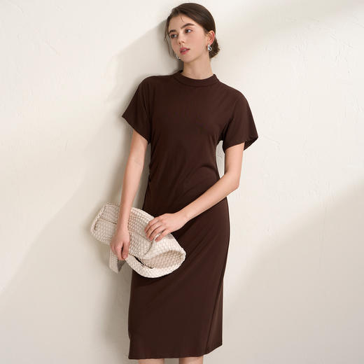 EITIE爱特爱气质立领修身弹力极简莫代尔落肩连衣裙2026夏季新款B2607226 商品图3