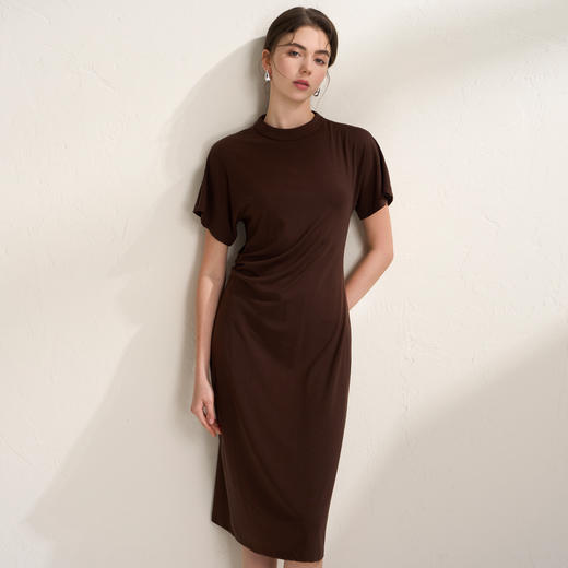 EITIE爱特爱气质立领修身弹力极简莫代尔落肩连衣裙2026夏季新款B2607226 商品图4