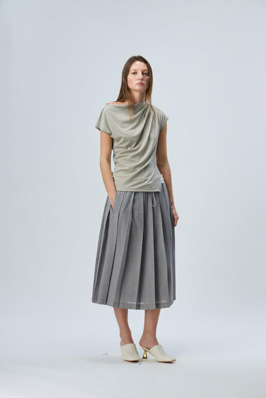 斜领褶皱短袖T 商品图3