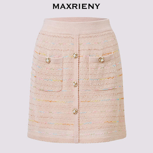 MAXRIENY浅藕粉色H型半身裙2026年夏季新款短款透气优雅针织半裙(货号:MF80SK008) 商品图4
