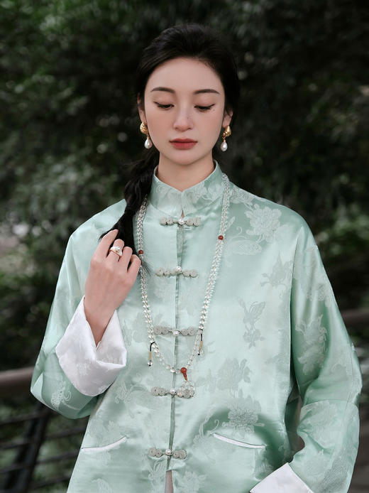 盛唐牡丹 |艾绿蝶恋花冠乐绉双面穿外套 商品图2