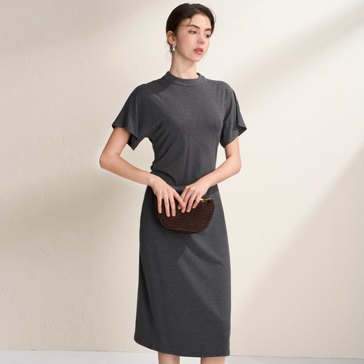 EITIE爱特爱气质立领修身弹力极简莫代尔落肩连衣裙2026夏季新款B2607226 商品图8