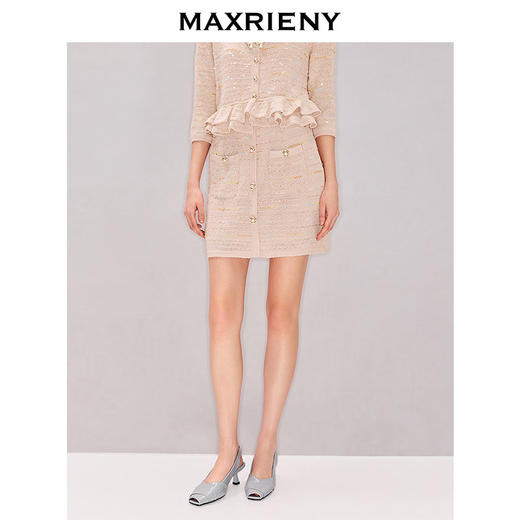 MAXRIENY浅藕粉色H型半身裙2026年夏季新款短款透气优雅针织半裙(货号:MF80SK008) 商品图2