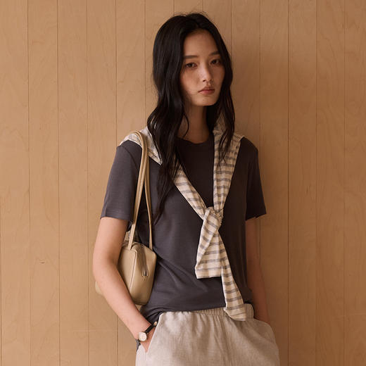 2026新款 【天丝莫代尔桑蚕丝！59元秒杀】 T 恤女 夏季圆领羊毛短袖修身显瘦百搭打底衫外穿上衣ZXFX2026 商品图3