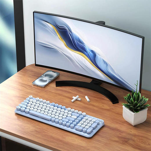 复古打字机风格键盘 2.4GHz USB 接收器 即插即用 适用于电脑、笔记本、Windows、Mac 蓝色 K8890T 商品图1