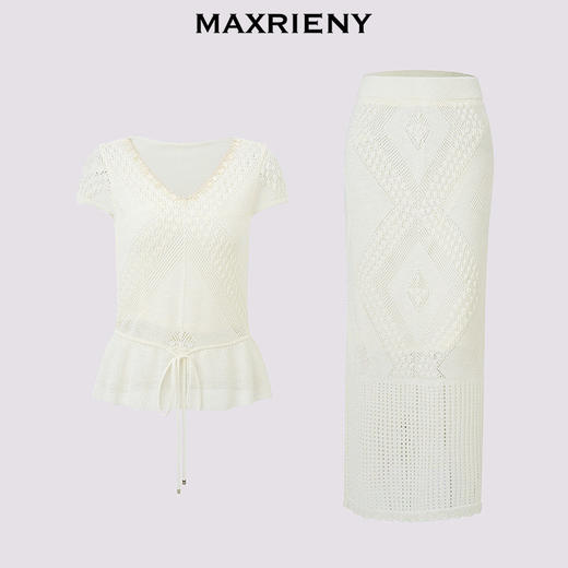 MAXRIENY波嬉风针织上衣半裙两件套2026年春季新款短袖时尚套装(货号:MS80SW020SK023) 商品图4