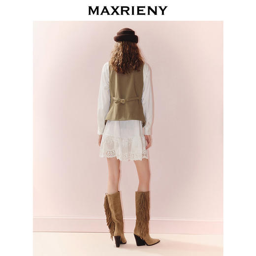 MAXRIENY老钱度假风V领马夹修身背心女2025秋款短款合身马甲外搭(货号:MS86VE251) 商品图3