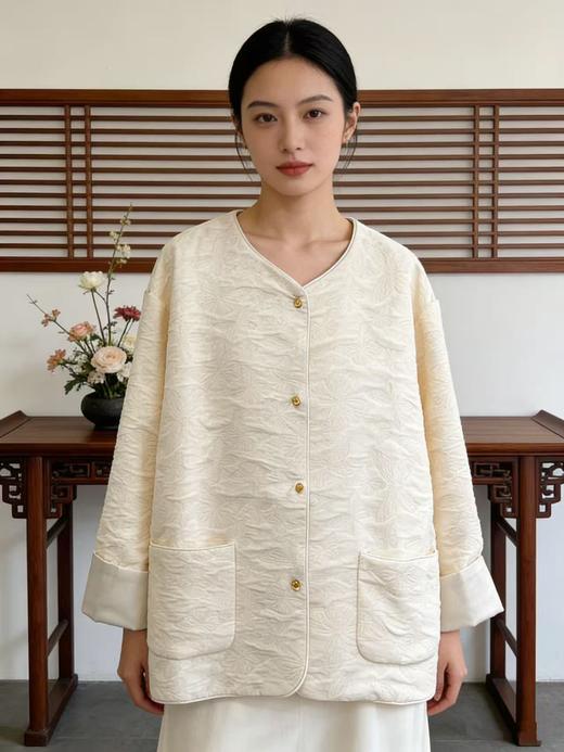 宽松新中式【自营】新中式禅意风蝴蝶提花卷边袖宽松外套-喜出 商品图1