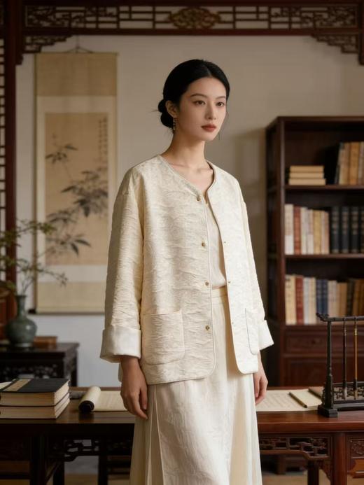 宽松新中式【自营】新中式禅意风蝴蝶提花卷边袖宽松外套-喜出 商品图3