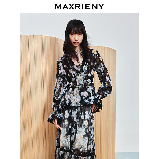 玛克门店发货：MAXRIENY压褶复古宫廷印花蕾丝雪纺衫上衣女波嬉风(货号:MC86TP037) 商品图2
