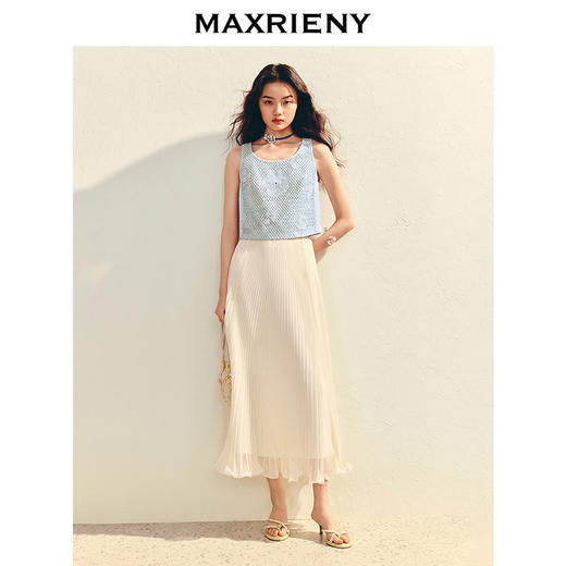 玛克门店发货：浪漫度假风收腰伞摆半身裙精致优雅感长裙A字高腰雪纺裙(货号:MS86SK009) 商品图1