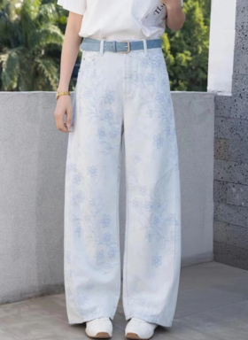 女装25秋冬新品休闲牛仔弯刀长裤2235-FC09006