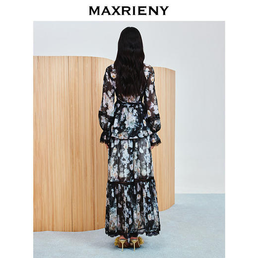 玛克门店发货：MAXRIENY压褶复古宫廷印花蕾丝雪纺衫上衣女波嬉风(货号:MC86TP037) 商品图3