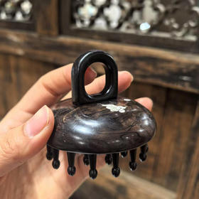 紫光檀银丝圆形按摩梳