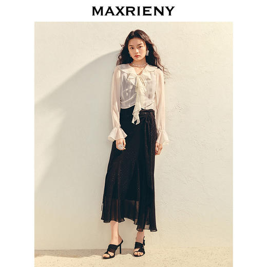 玛克门店发货：精致复古感雪纺衫罩衫修身显瘦高级气质感2025夏季新款(货号:MS86JA006) 商品图1