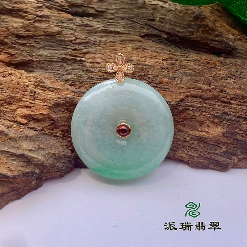 派瑞翡翠 18k金翡翠平安扣 糯种 飘花