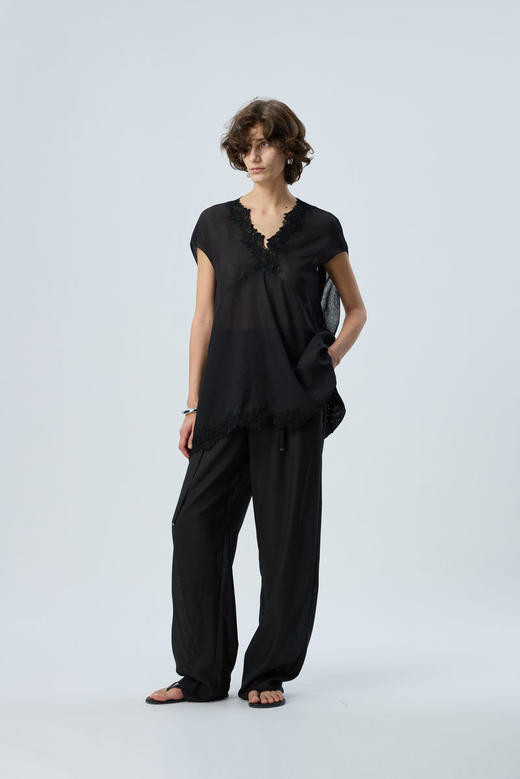 蕾丝连袖薄T 商品图0