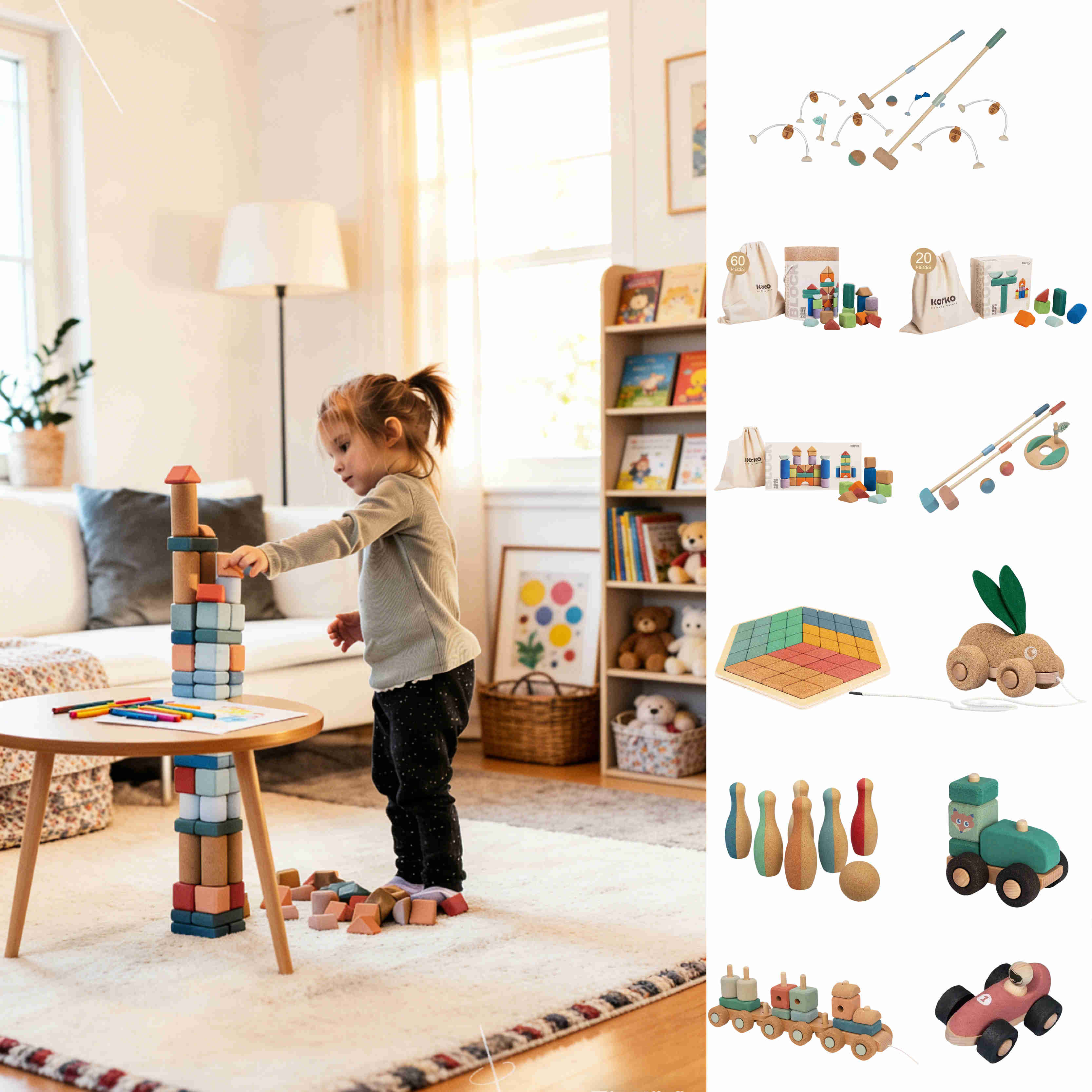 KORKO积木赛车保龄球跳跳兔火车高尔夫