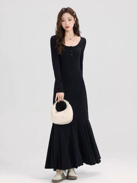 超垂感 超显瘦【自营】HHY品牌11086法式鱼尾连衣裙修身长款连衣裙-喜出