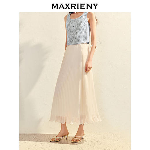 玛克门店发货：浪漫度假风收腰伞摆半身裙精致优雅感长裙A字高腰雪纺裙(货号:MS86SK009) 商品图2