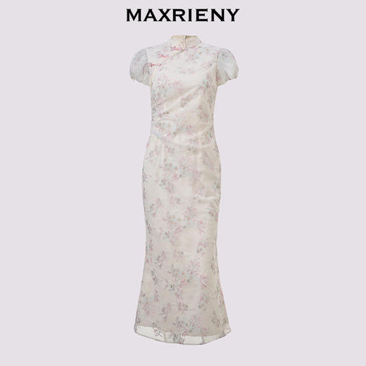 玛克门店发货：MAXRIENY中式绣花印花收腰连衣裙25夏款修身长裙改良旗袍裙领证裙(货号:MS86DR005) 商品图4