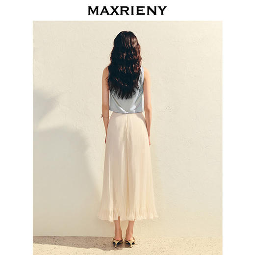 玛克门店发货：浪漫度假风收腰伞摆半身裙精致优雅感长裙A字高腰雪纺裙(货号:MS86SK009) 商品图3