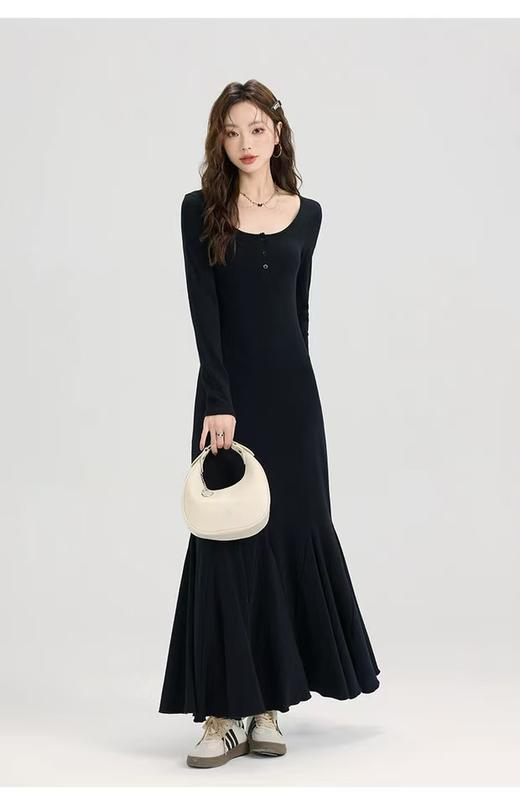 超垂感 超显瘦【自营】HHY品牌11086法式鱼尾连衣裙修身长款连衣裙-喜出 商品图3