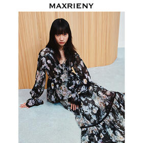 玛克门店发货：MAXRIENY压褶复古宫廷印花蕾丝雪纺衫上衣女波嬉风(货号:MC86TP037)