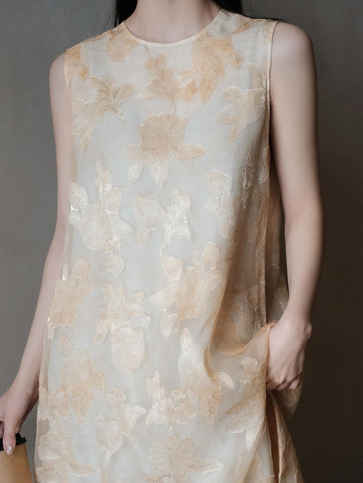 盛唐牡丹 | 浅香槟色真丝绡女裙 商品图1