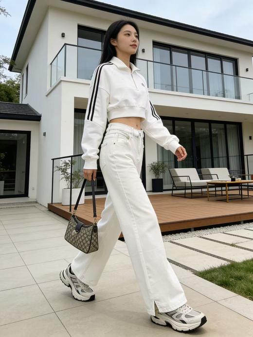 不贴腿筒喇【自营】2226韩系高级感小开叉筒喇裤高弹力无束缚牛仔裤-喜出 商品图3