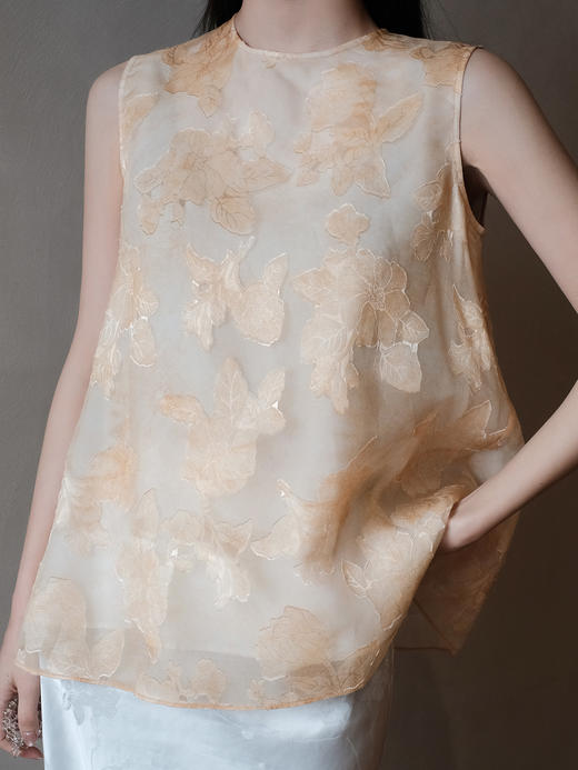 盛唐牡丹 | 浅香槟色真丝绡女上衣 商品图2