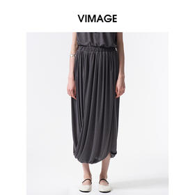 VIMAGE纬漫纪2026夏季新款不规则褶皱花苞设计显瘦松紧腰半身裙V2506210