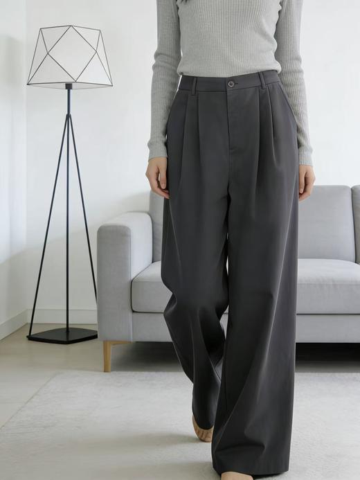 定制高级面料【自营】0136 休闲烟灰80%棉➕20天丝长款直筒宽松休闲裤 -喜出 商品图3
