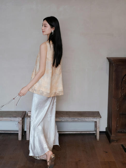 盛唐牡丹 | 浅香槟色真丝绡女上衣 商品图1