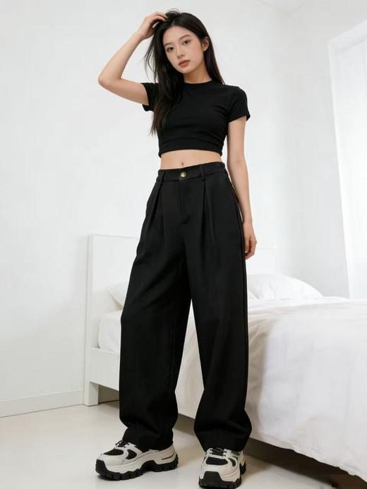 418良粉节|2026 活动爆款 西装面料【自营】 又美又飒！6607慵懒风欧货宽松气球弯刀裤休闲裤 -喜出 商品图0