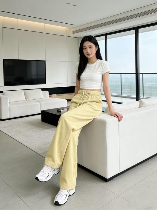 418良粉节|2026 活动爆款 面料细腻【自营】127松紧腰窄版春季百搭高密直筒休闲裤-喜出 商品图3