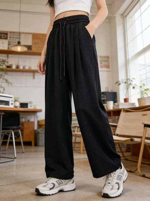 【自营】2609 韩系百搭不挑人压皱面料松紧腰休闲裤-喜出 商品图3