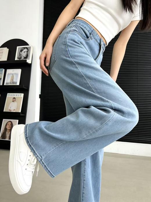 百搭简约【自营】2106 微弹春季浅色口袋立体条直筒牛仔裤-喜出 商品图1