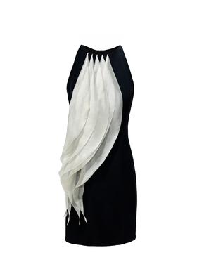 【夜之海浪】圆弧薄纱层叠拼接设计修身连衣裙