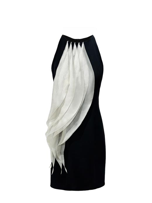 【夜之海浪】圆弧薄纱层叠拼接设计修身连衣裙 商品图0