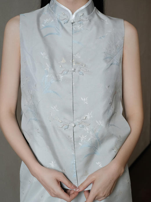 盛唐牡丹 | 兰花纹真丝异色罗马甲 商品图1