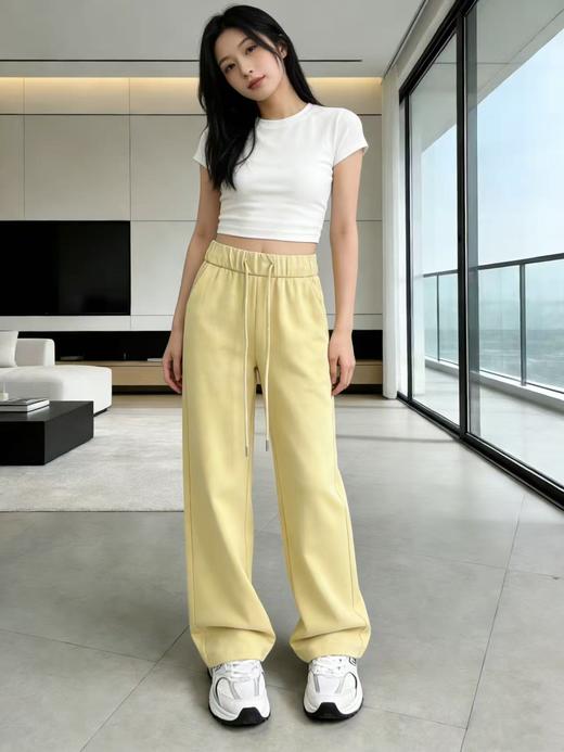 418良粉节|2026 活动爆款 面料细腻【自营】127松紧腰窄版春季百搭高密直筒休闲裤-喜出 商品图0