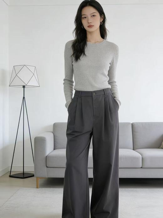 定制高级面料【自营】0136 休闲烟灰80%棉➕20天丝长款直筒宽松休闲裤 -喜出 商品图2