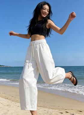 高密100%棉【自营】 裤型超好！显瘦8830水洗棉气球裤九分宽松休闲裤 -喜出