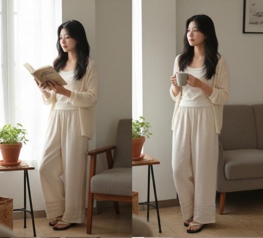 【抽褶压花遛弯女神裤】春夏家居遛弯裤木耳边女神裤  H262271058 商品图5