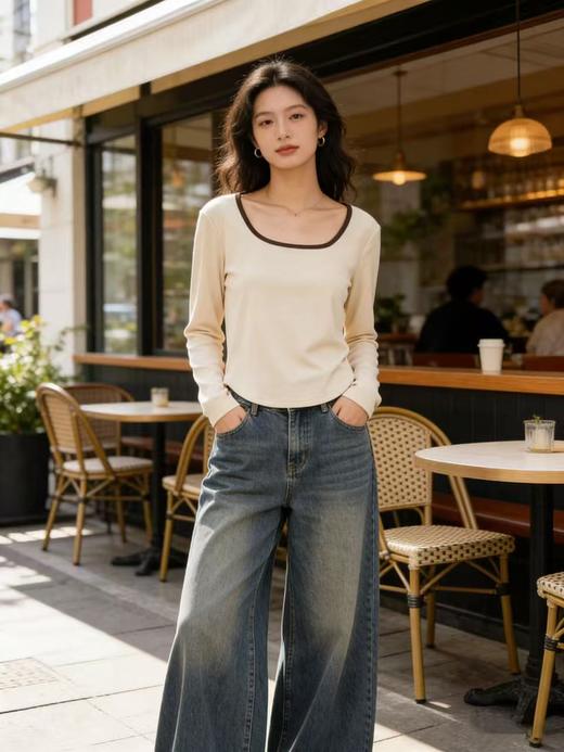 418良粉节|2026 活动爆款 液态般丝滑【自营】 感知天生柔软！超舒服！63628方领95%再生纤维短款长袖T恤上衣-喜出 商品图0