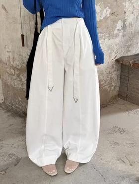 面料顺滑不透【自营】欧货慵懒风6615爆款气球裤三角腰带标休闲裤-喜出