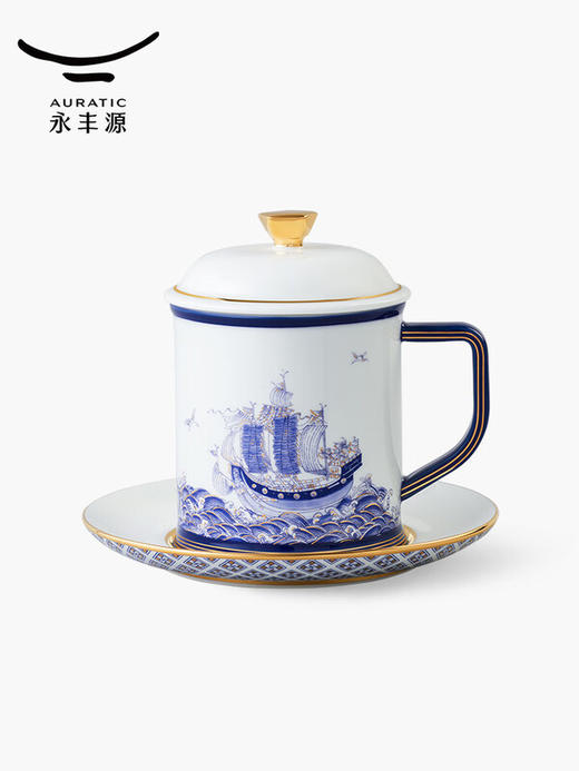 国瓷永丰源 先生瓷-四海升平三件套盖杯 （370ml-海浪版） 商品图2