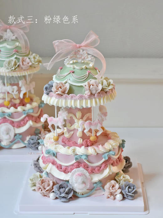 6英寸双层旋转木马 - 裱花戚风水果生日蛋糕（带音乐，可旋转） 商品图3